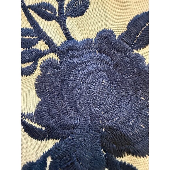 Alya Blue Sleeveless Peplum Tank Top With Navy Embroidered Floral Design Size S - Picture 5 of 10